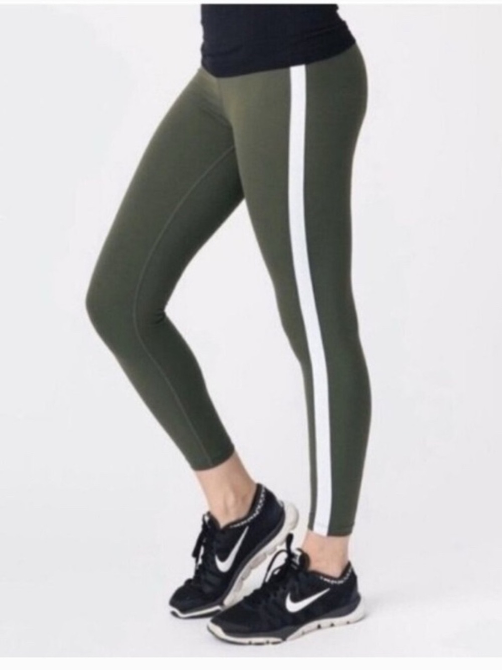 Zyia Active Olive Green Leggings with White Side Stripe